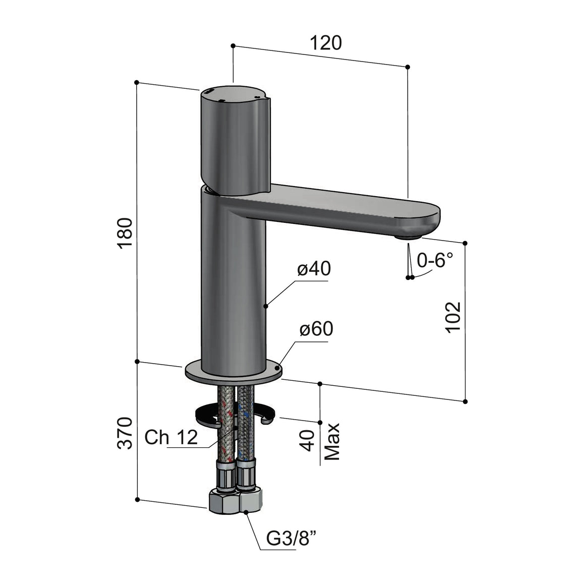 Hotbath Gent GT003 wastafelmengkraan laag technische tekening