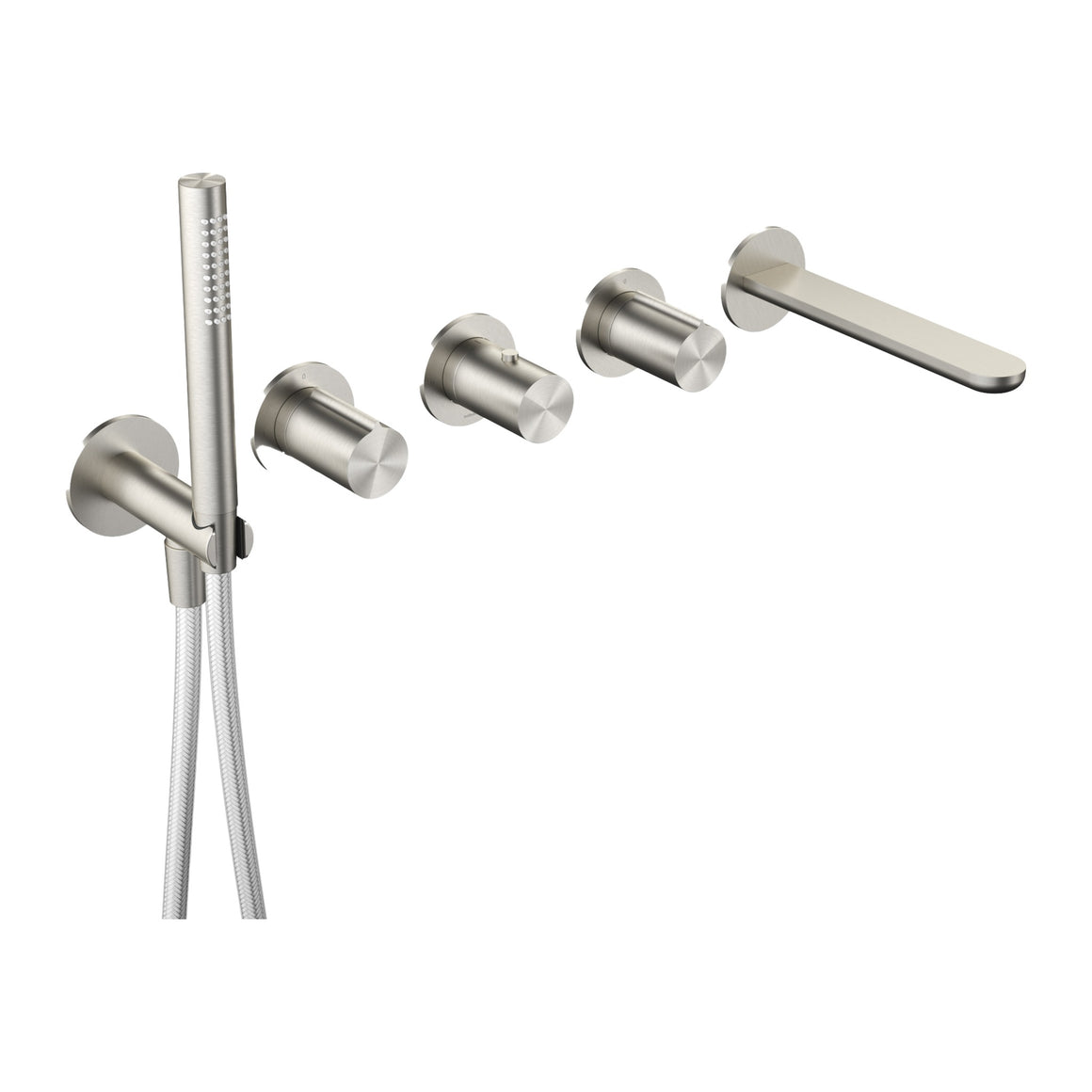 Hotbath Gent GT7072 inbouw badthermostaat met 2 stopkranen, uitloop en handdouche (afbouwdeel) geborsteld RVS productfoto