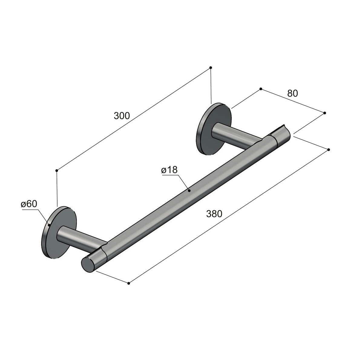 Hotbath Gent GTA06 handdoekstang 34 cm technische tekening