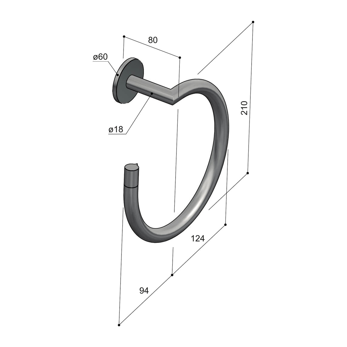 Hotbath Gent GTA08 handdoekring technische tekening