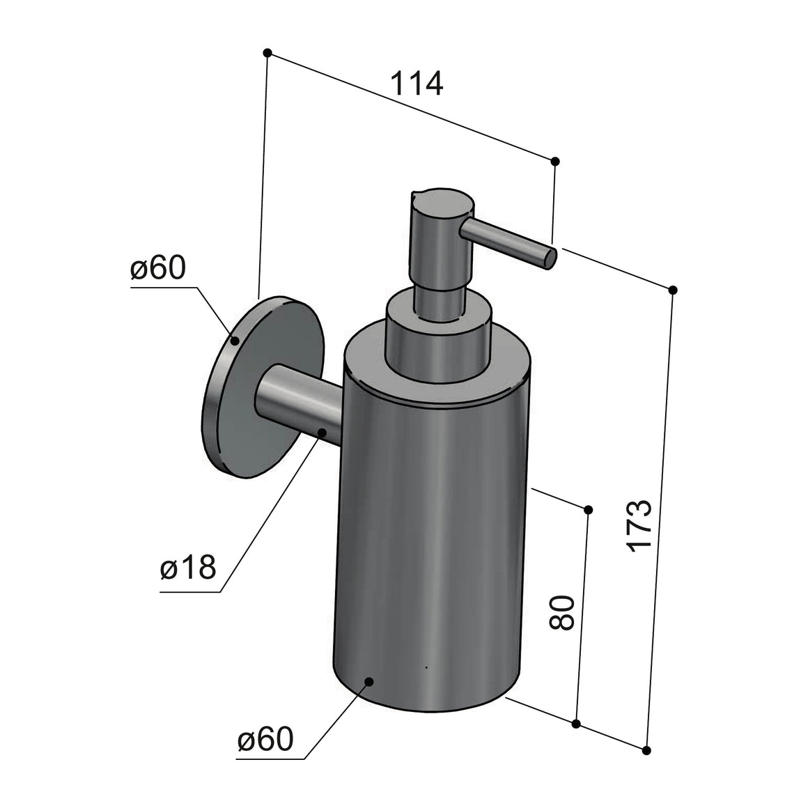 Hotbath Gent GTA09 zeepdispenser wandmodel technische tekening
