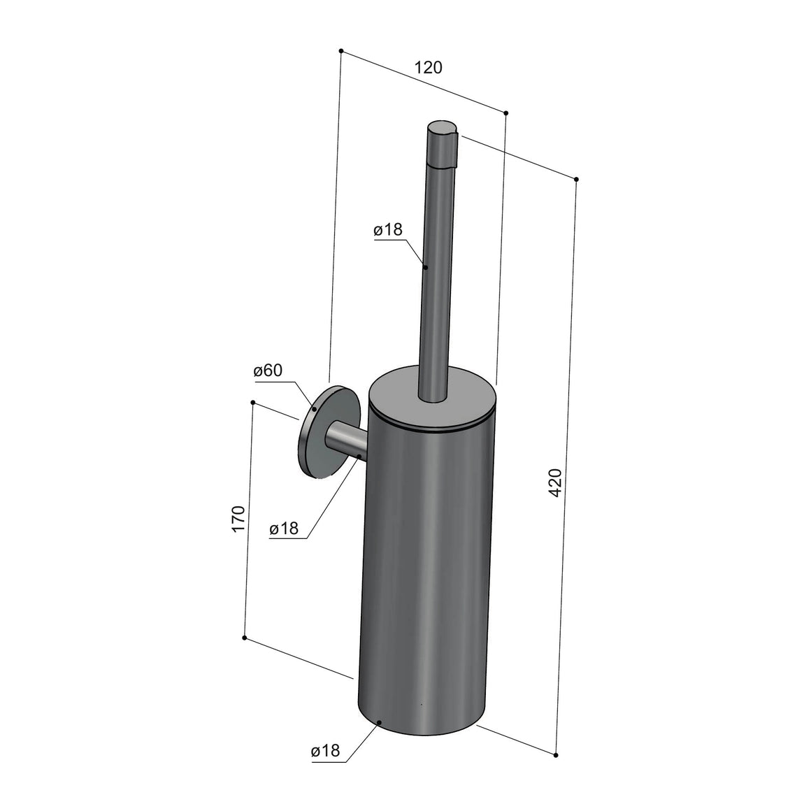 Hotbath Gent GTA11 toiletborstelgarnituur wandmodel technische tekening
