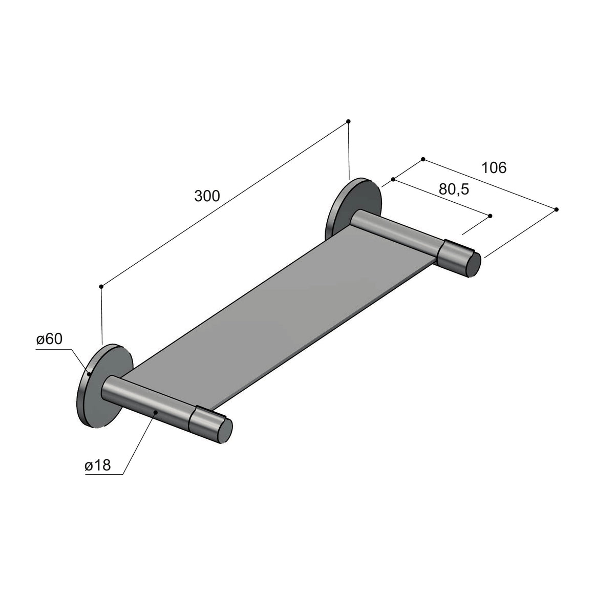 Hotbath Gent GTA20 planchet 30 cm technische tekening