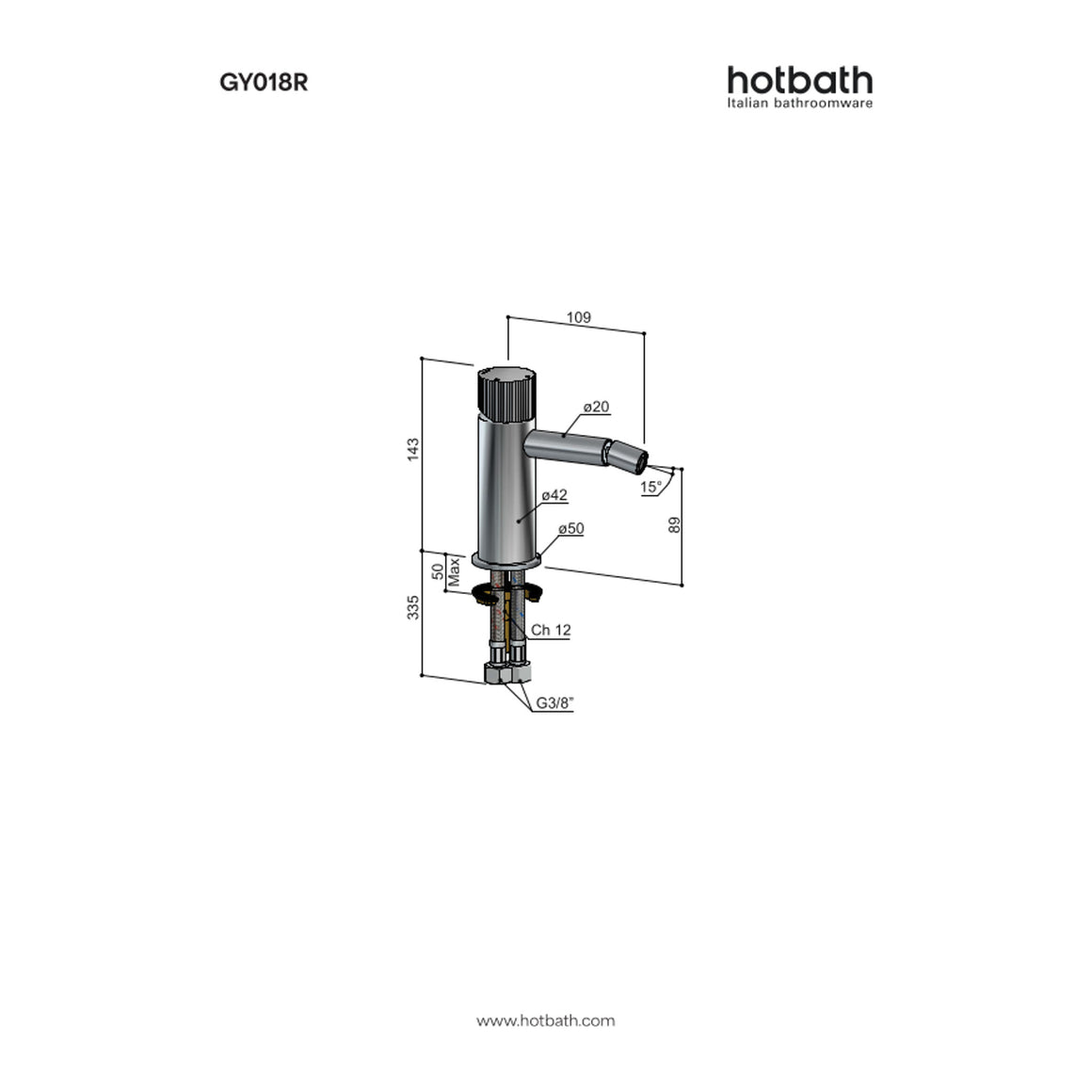 Hotbath Guy Row GY018R bidetmengkraan technische tekening