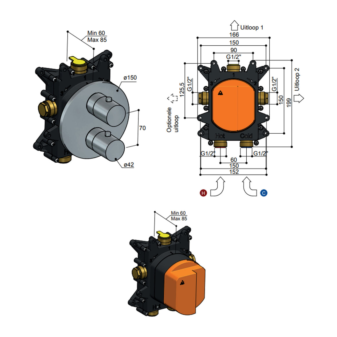 Hotbath Hotbath MB009 High Flow inbouwdeel productfoto