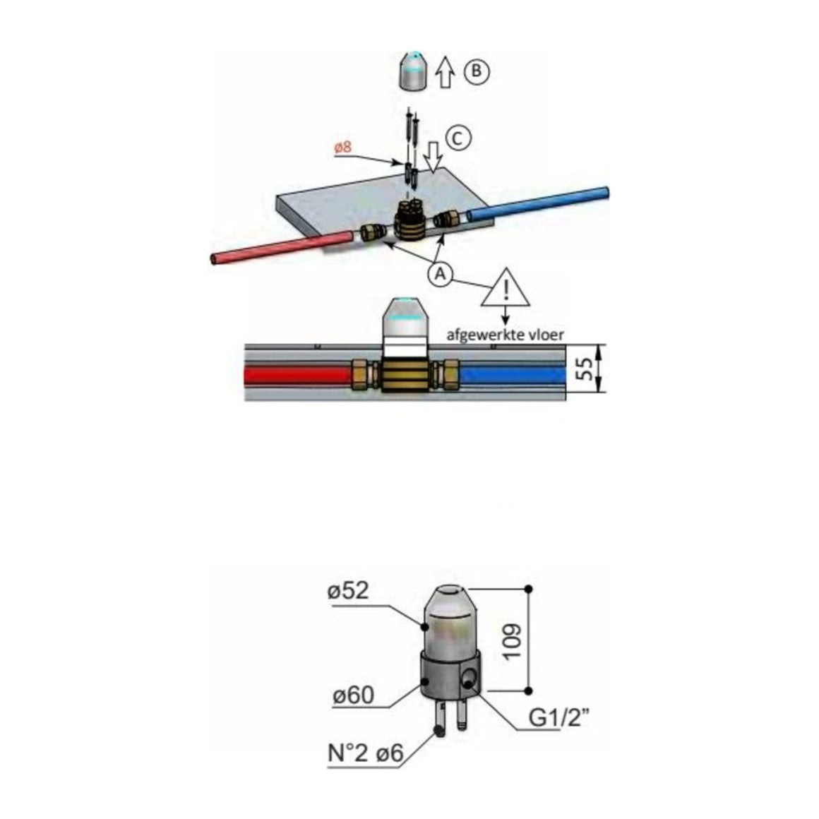 Hotbath Hotbath SPOM525 vloerinbouwdeel voor vrijstaande badmengkraan productfoto