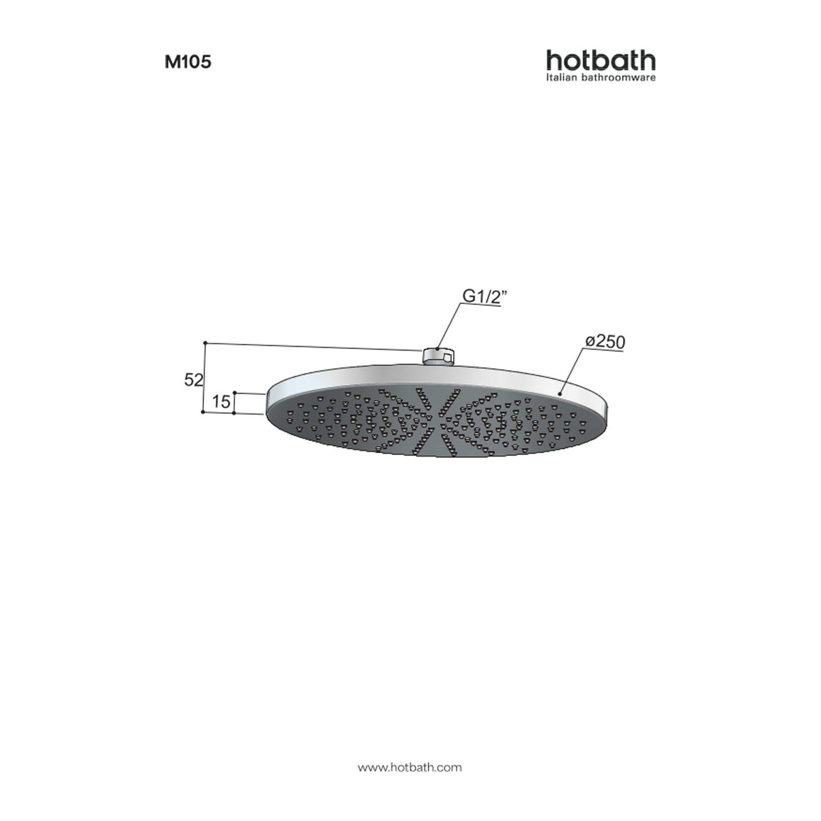 Hotbath Mate M105 hoofddouche rond 25 cm technische tekening