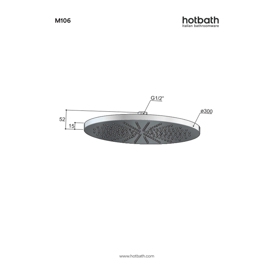 Hotbath Mate M106 hoofddouche rond 30 cm technische tekening