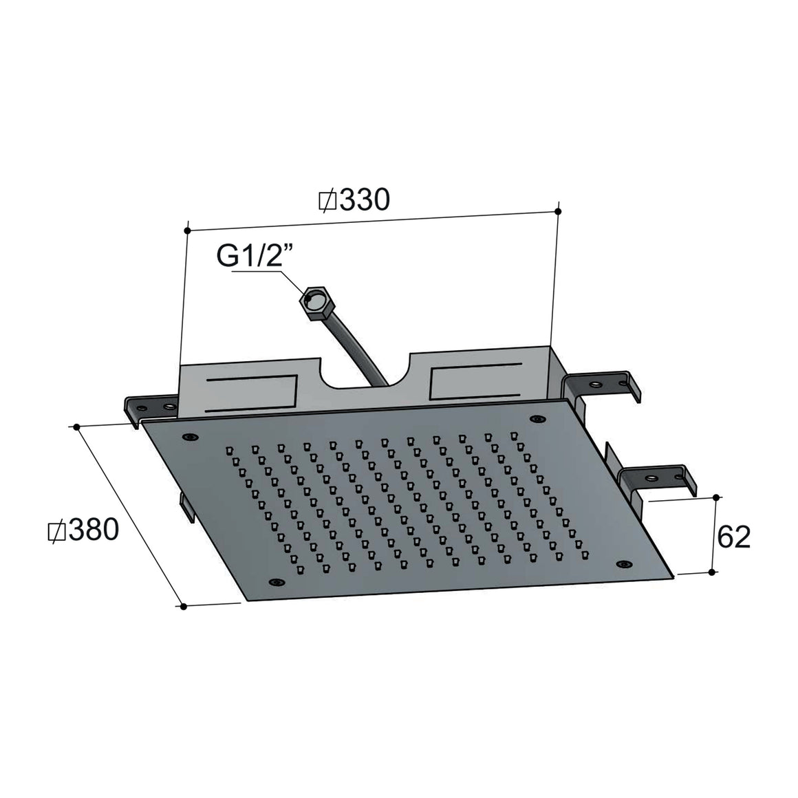 Hotbath Mate M110 inbouw hoofddouche vierkant 38 cm Geborsteld nikkel productfoto