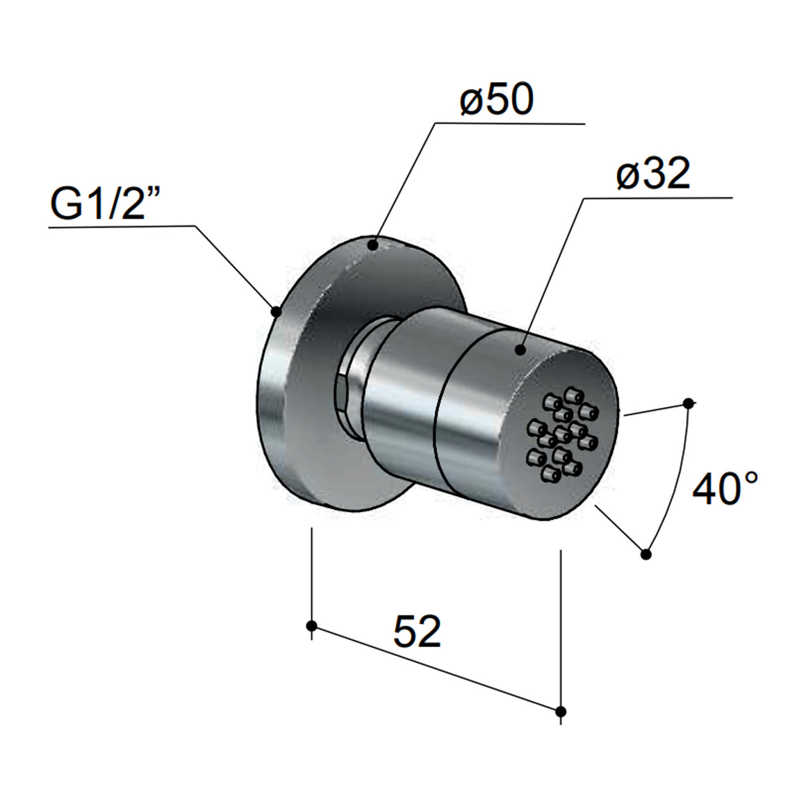 Hotbath Mate M122 bodyjet opbouw rond Geborsteld nikkel productfoto