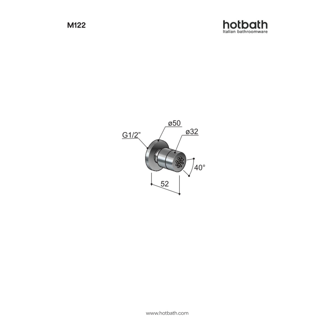 Hotbath Mate M122 bodyjet opbouw rond technische tekening