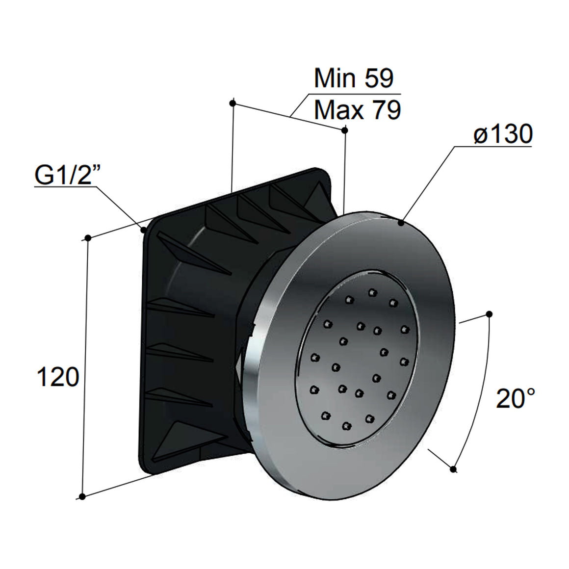 Hotbath Mate M130 bodyjet inbouw rond Geborsteld nikkel productfoto