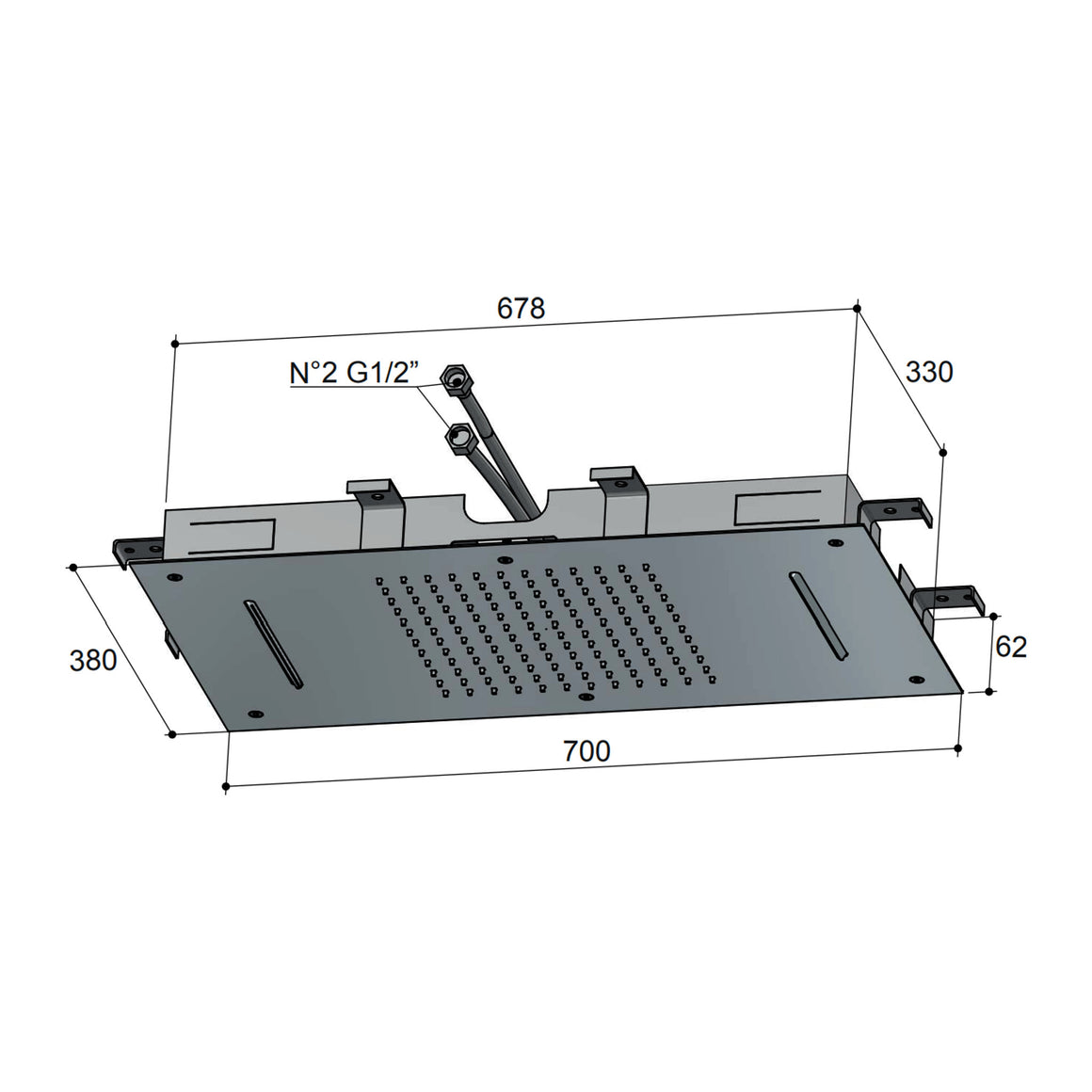 Hotbath Mate M143 inbouw hoofddouche 38x70 cm met waterval Geborsteld nikkel productfoto