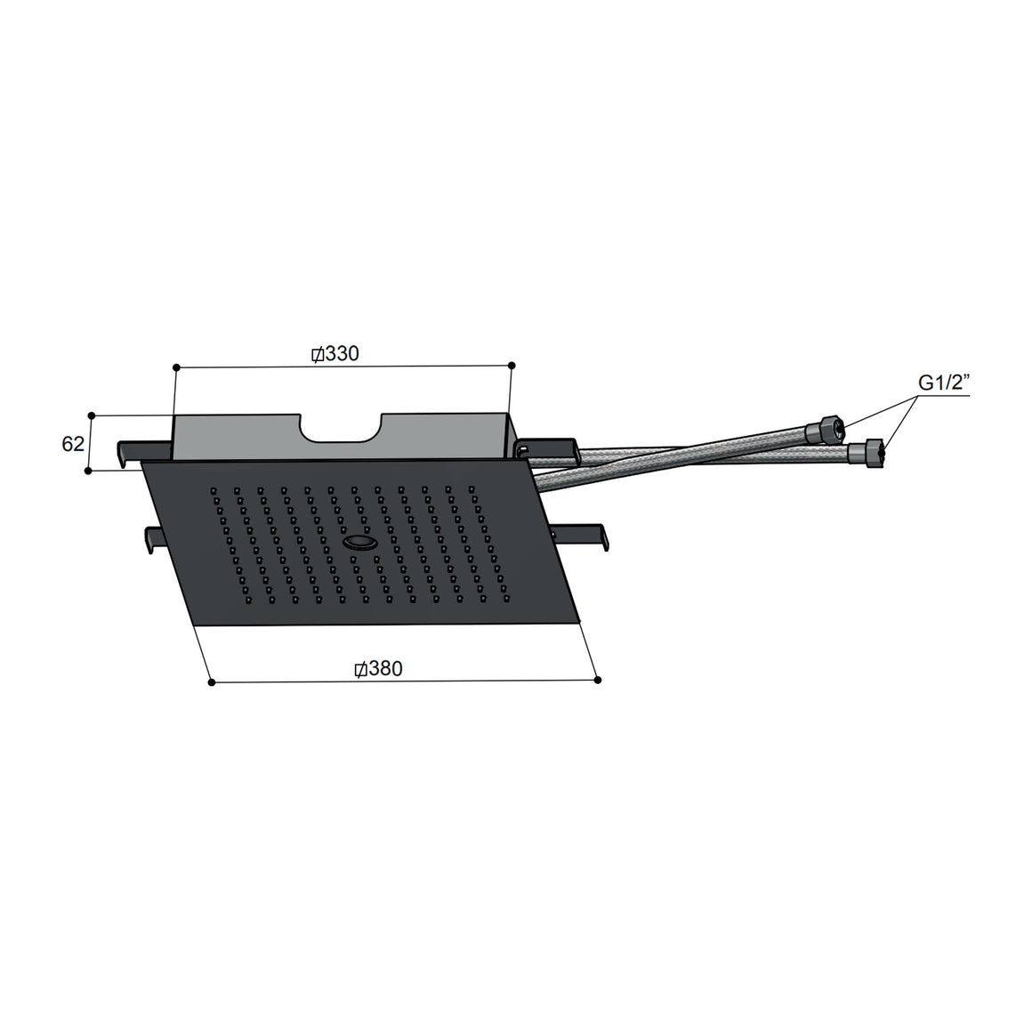 Hotbath Mate M148 inbouw hoofddouche vierkant 38 cm met waterpilaar Geborsteld nikkel productfoto