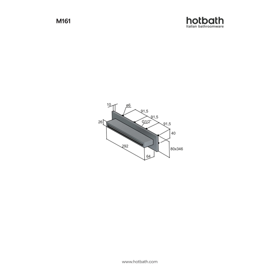 Hotbath Mate M161 cascade waterval opbouw technische tekening