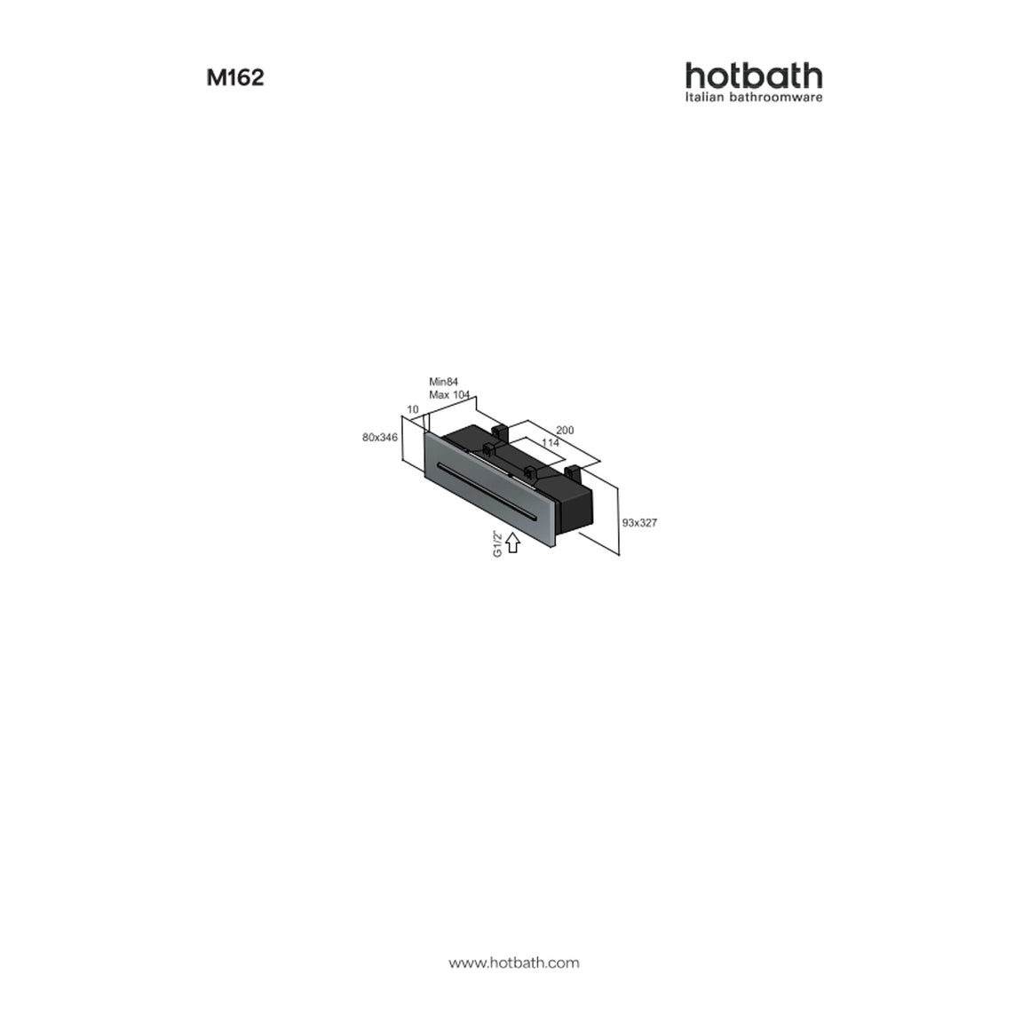 Hotbath Mate M162 cascade waterval inbouw technische tekening