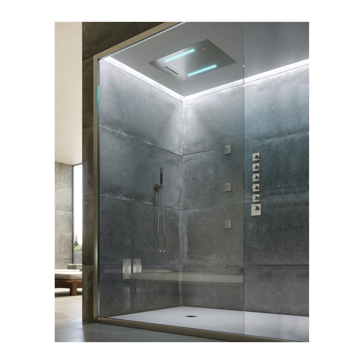 Hotbath Mate M190 inbouw hoofddouche 48x63 cm met LED, waterval en twist Geborsteld nikkel productfoto