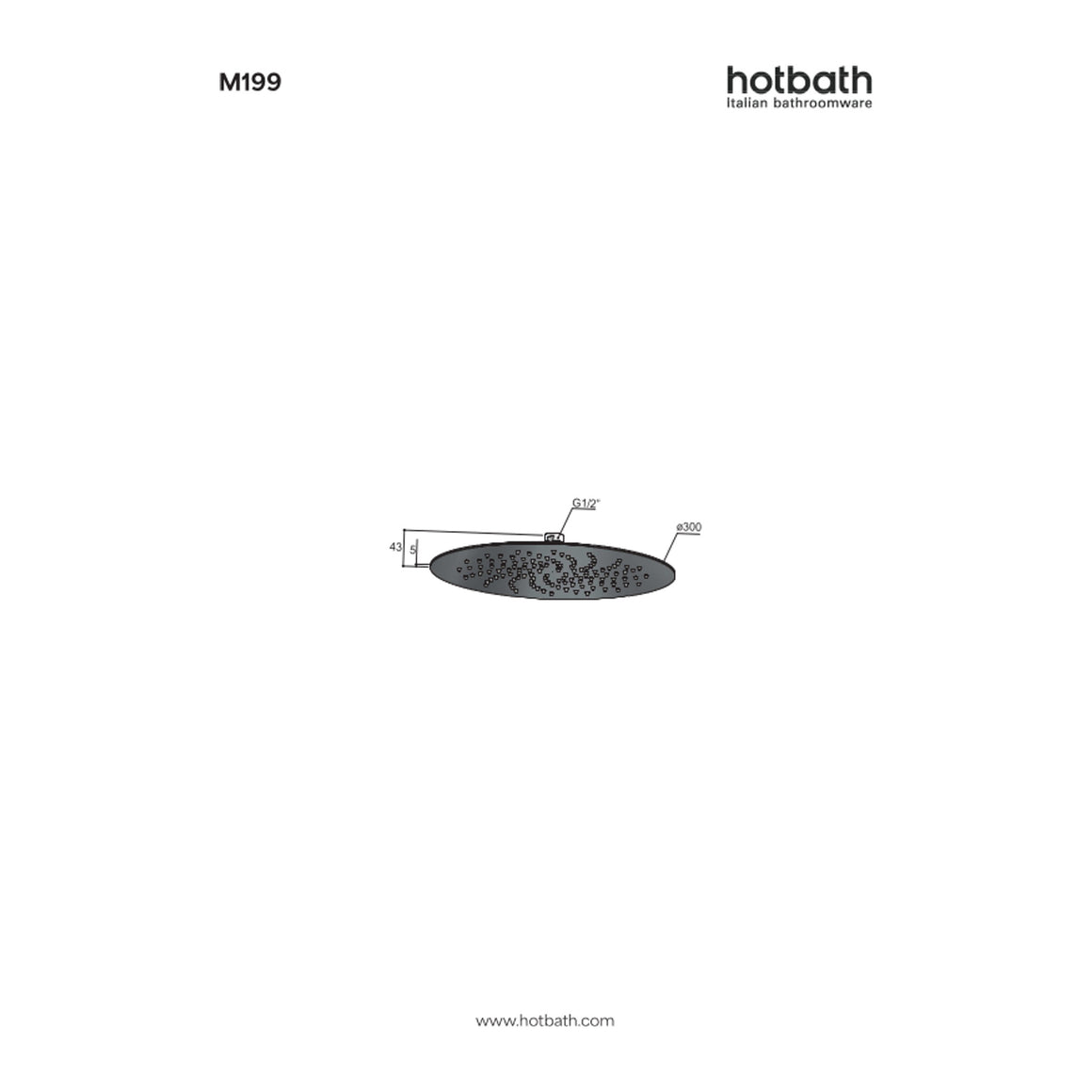 Hotbath Mate M199 hoofddouche rond 30 cm extra dun technische tekening