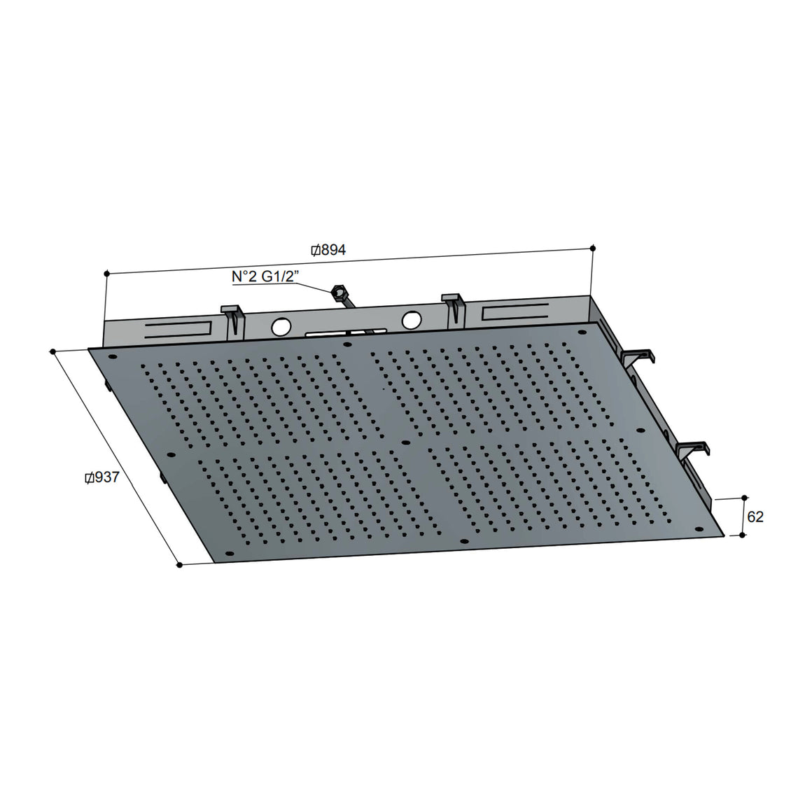 Hotbath Mate M204 inbouw hoofddouche vierkant 90 cm Geborsteld nikkel productfoto
