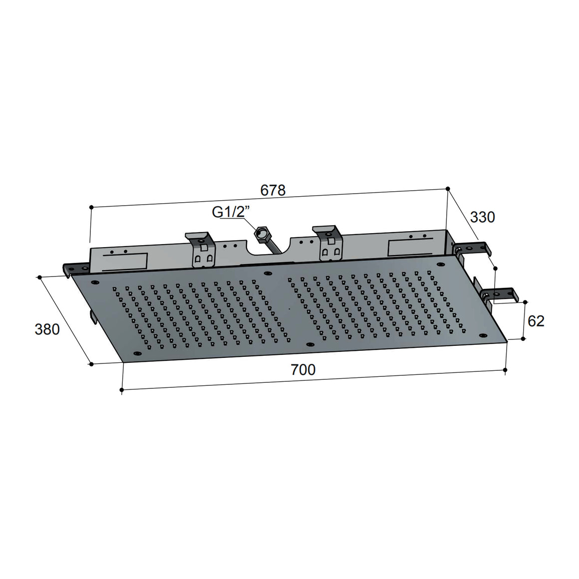 Hotbath Mate M205 inbouw hoofddouche rechthoekig 38x70 cm Geborsteld nikkel productfoto