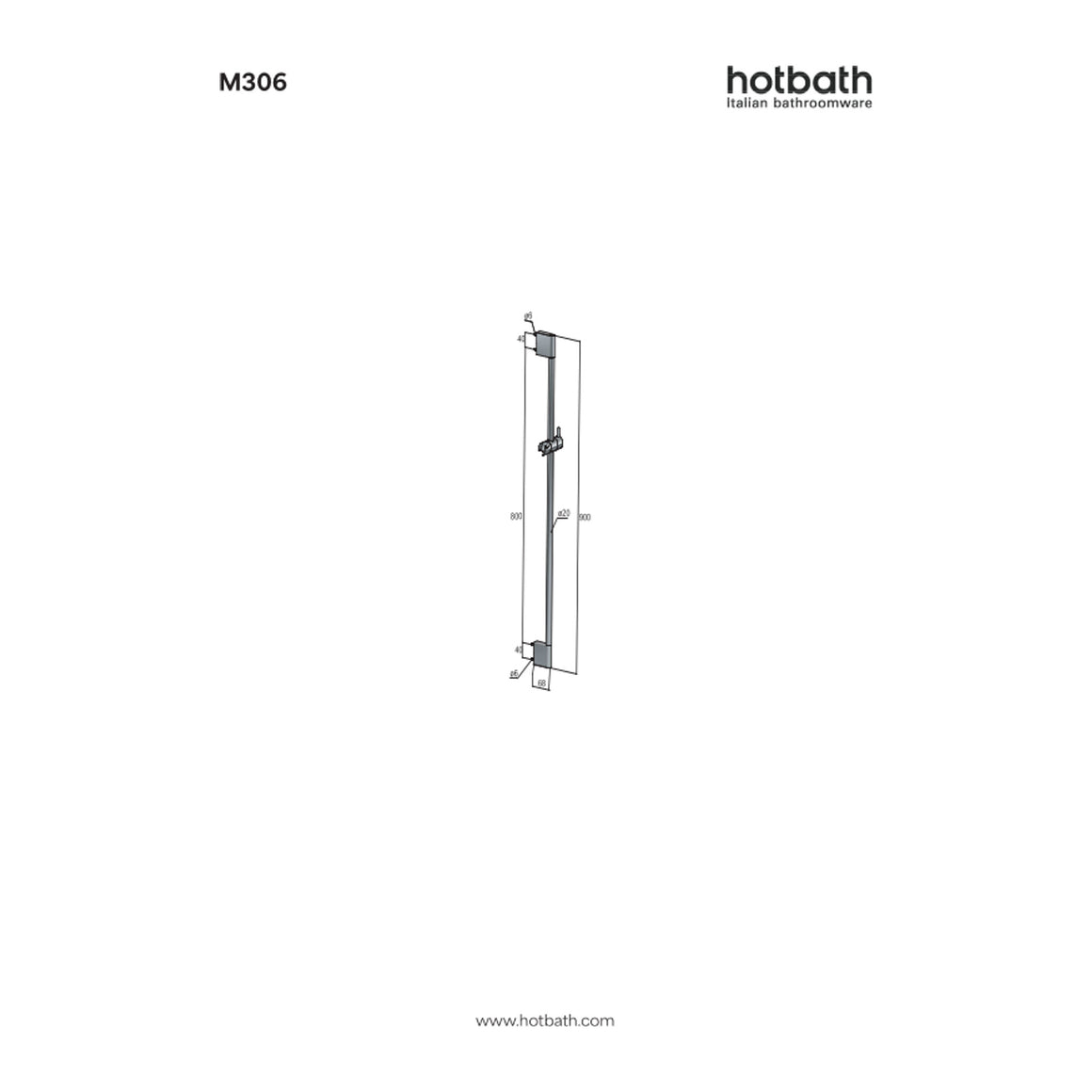 Hotbath Mate M306 glijstang 90 cm technische tekening