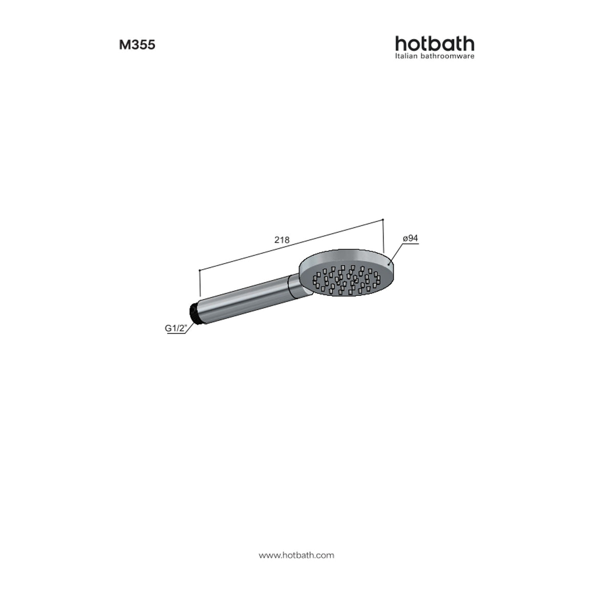Hotbath Mate M355 handdouche rond messing technische tekening