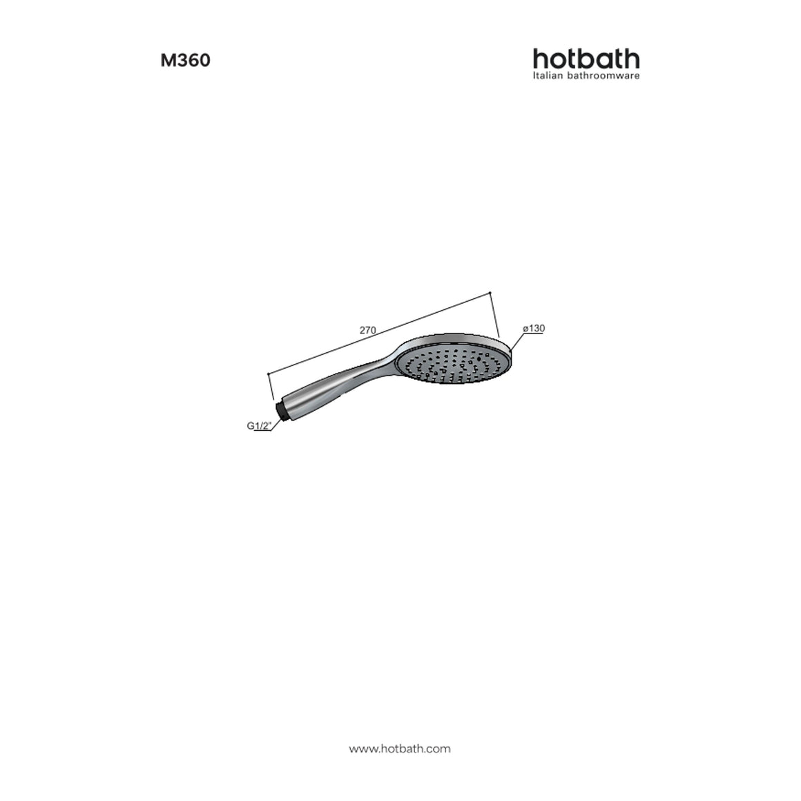 Hotbath Mate M360 handdouche 13 cm technische tekening