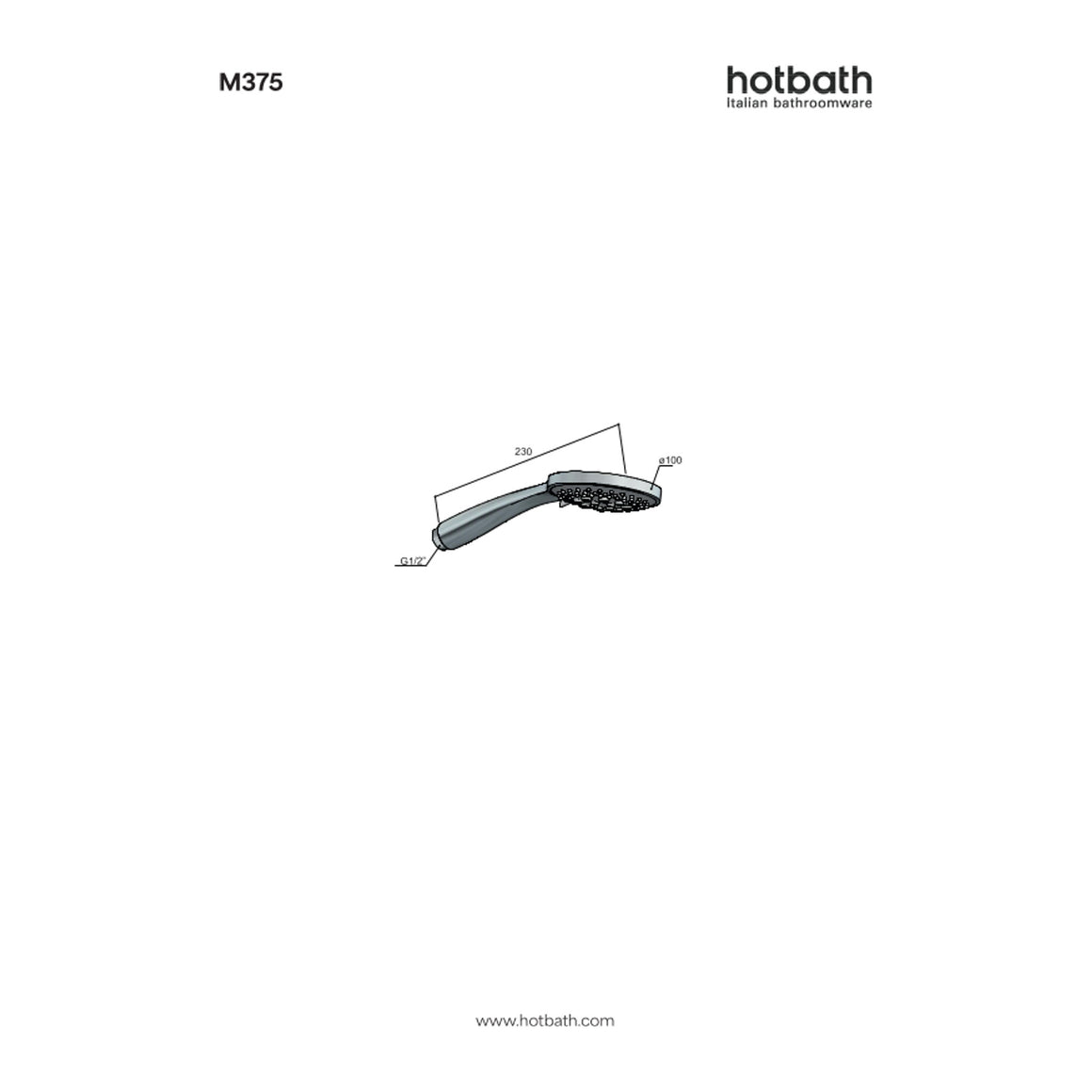 Hotbath Mate M375 handdouche 3 standen 10 cm technische tekening