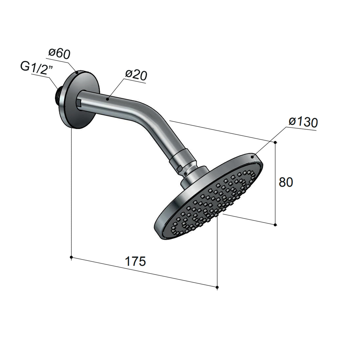 Hotbath Mate M385 hoofddouche rond 13 cm met wandarm Geborsteld nikkel productfoto