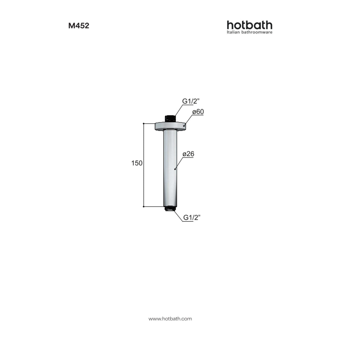 Hotbath Mate M452 plafondbuis rond 15 cm technische tekening