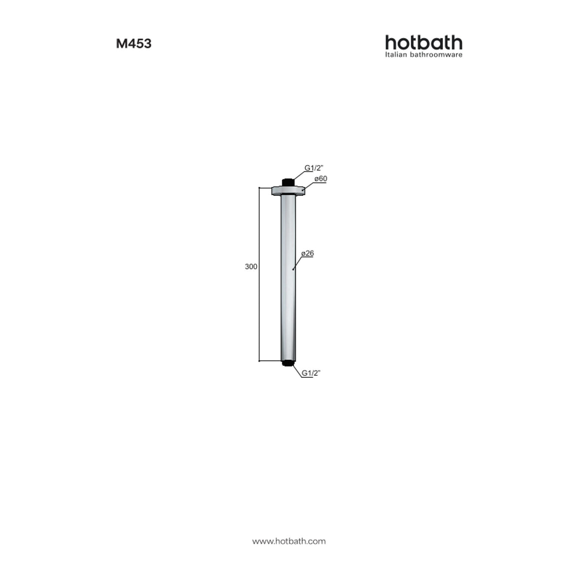 Hotbath Mate M453 plafondbuis rond 30 cm technische tekening