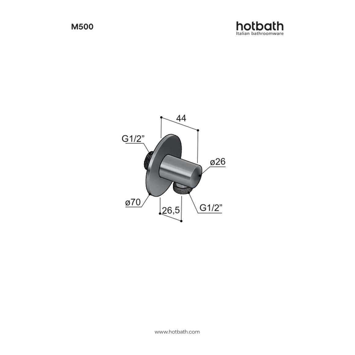 Hotbath Mate M500 wandaansluitbocht (wanduitlaat) technische tekening