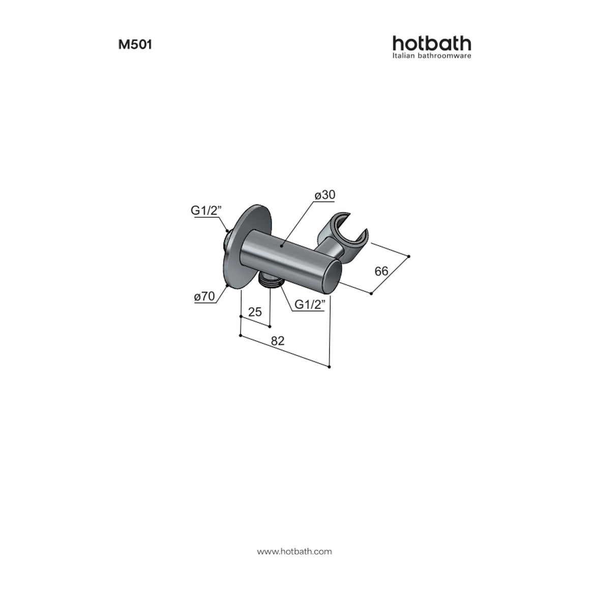 Hotbath Mate M501 verstelbare wandhouder met doucheaansluiting technische tekening