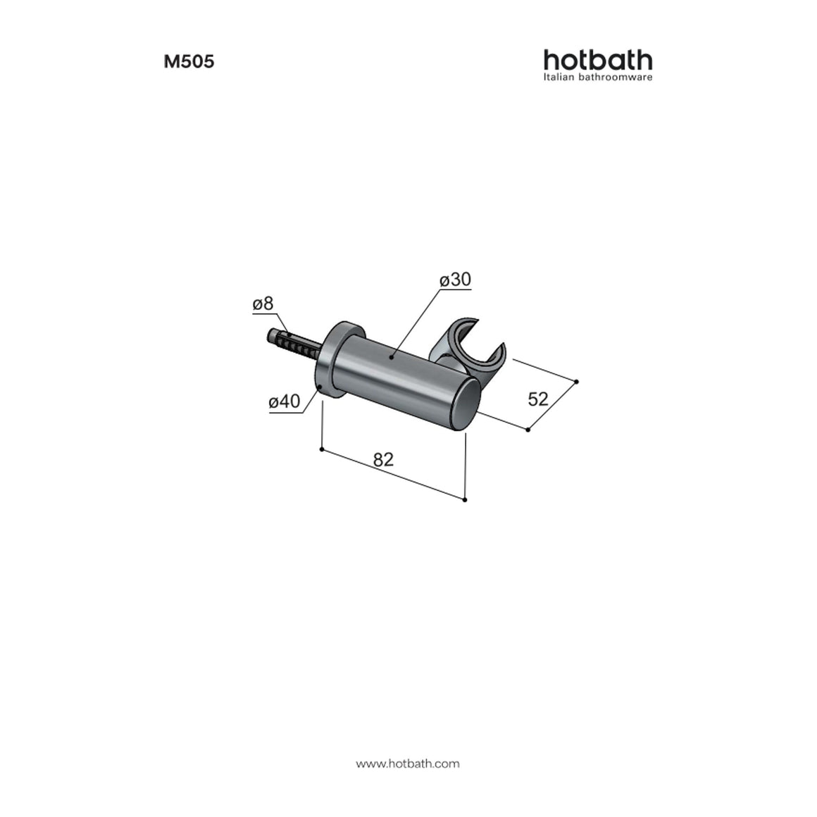 Hotbath Mate M505 verstelbare wandhouder voor handdouche technische tekening