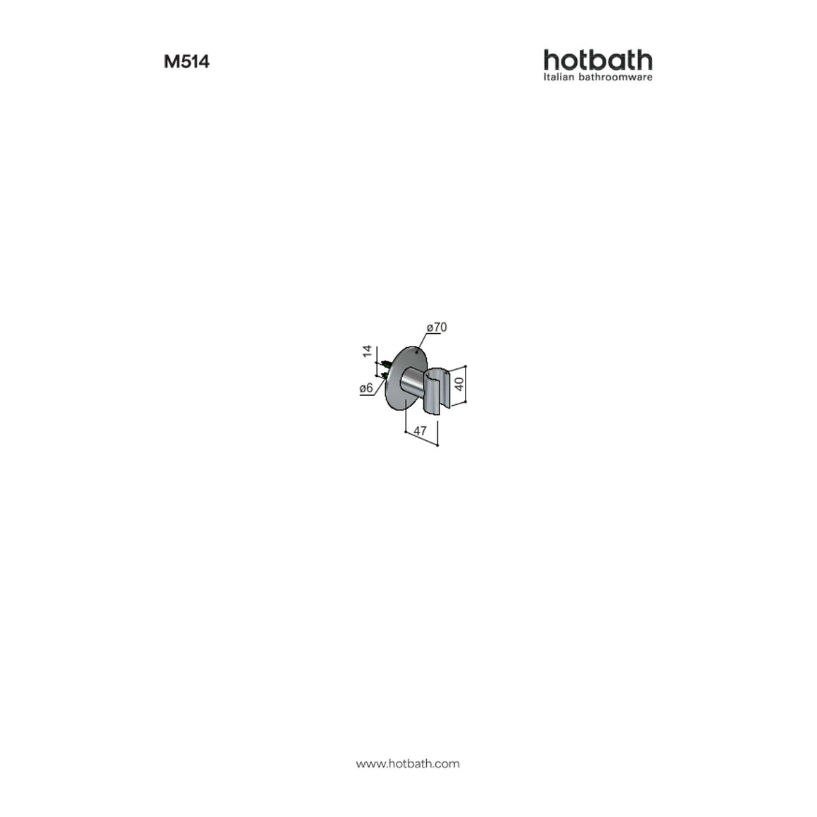 Hotbath Mate M514 wandhouder voor handdouche technische tekening