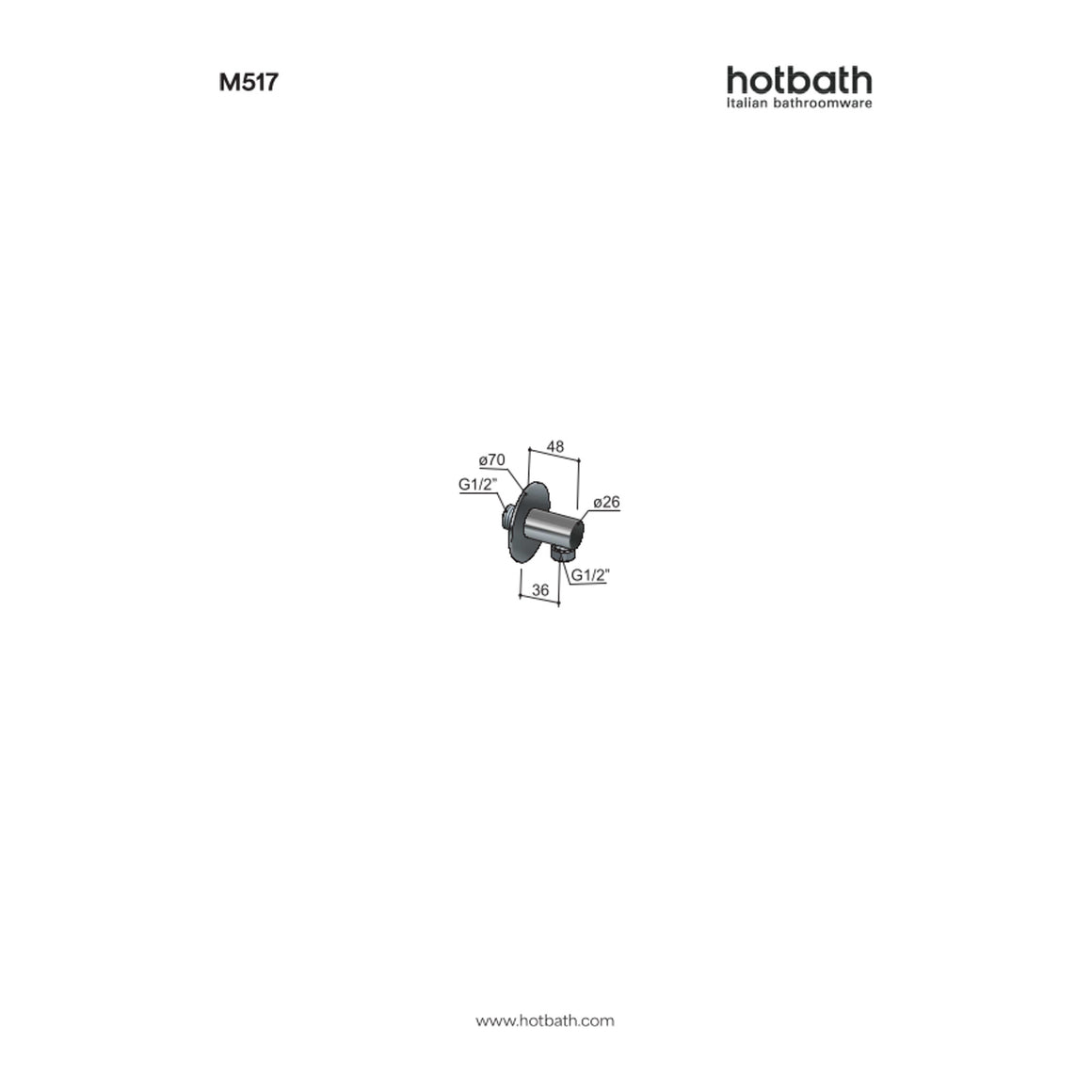 Hotbath Mate M517 wandaansluitbocht (wanduitlaat) technische tekening