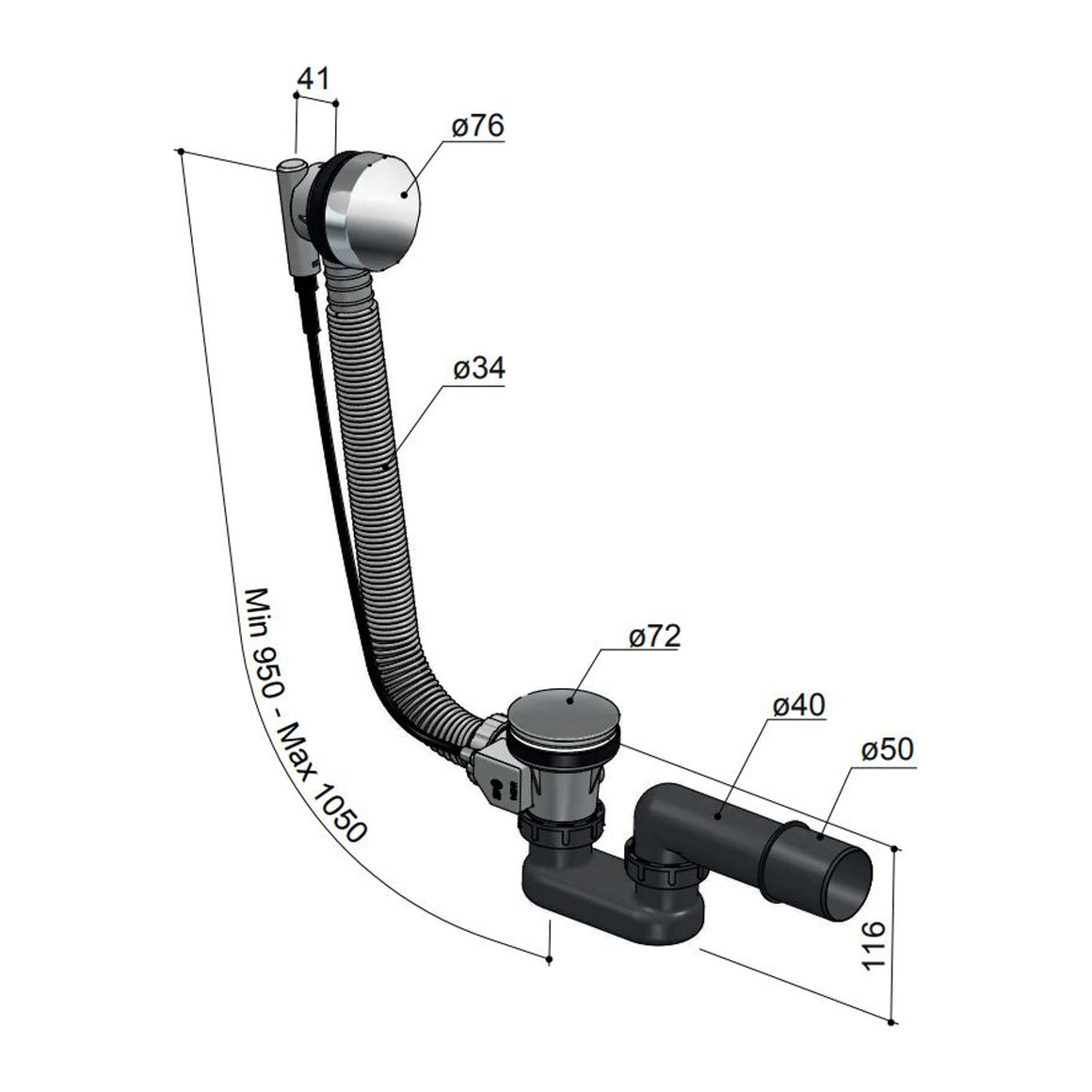 Hotbath Mate P032 badoverloop verlengd Verouderd messing productfoto