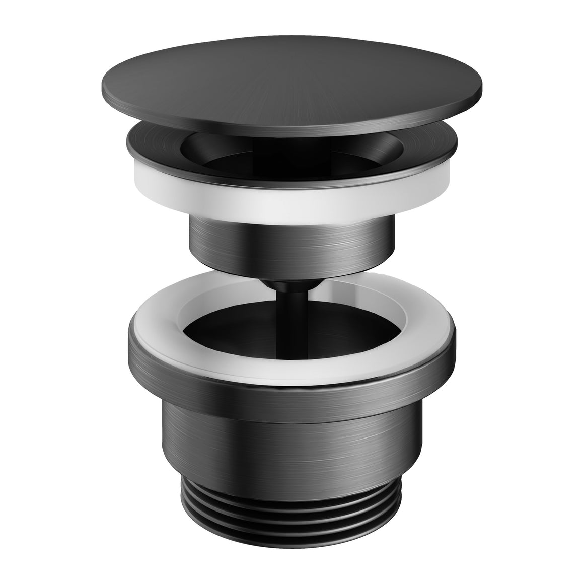 Hotbath Mate P708 always open afvoerplug rond Geborsteld gunmetal PVD productfoto