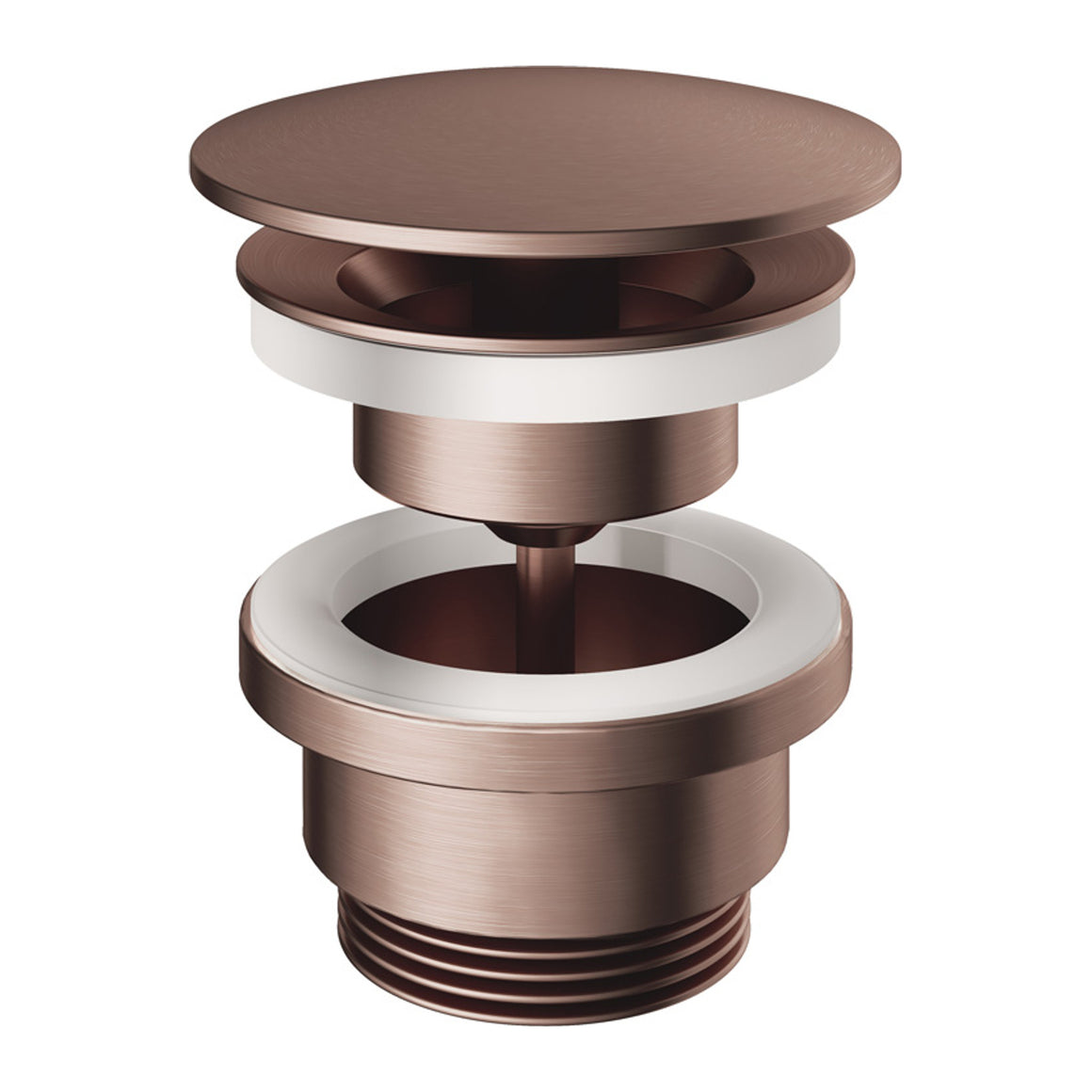 Hotbath Mate P708 always open afvoerplug rond Geborsteld koper PVD productfoto
