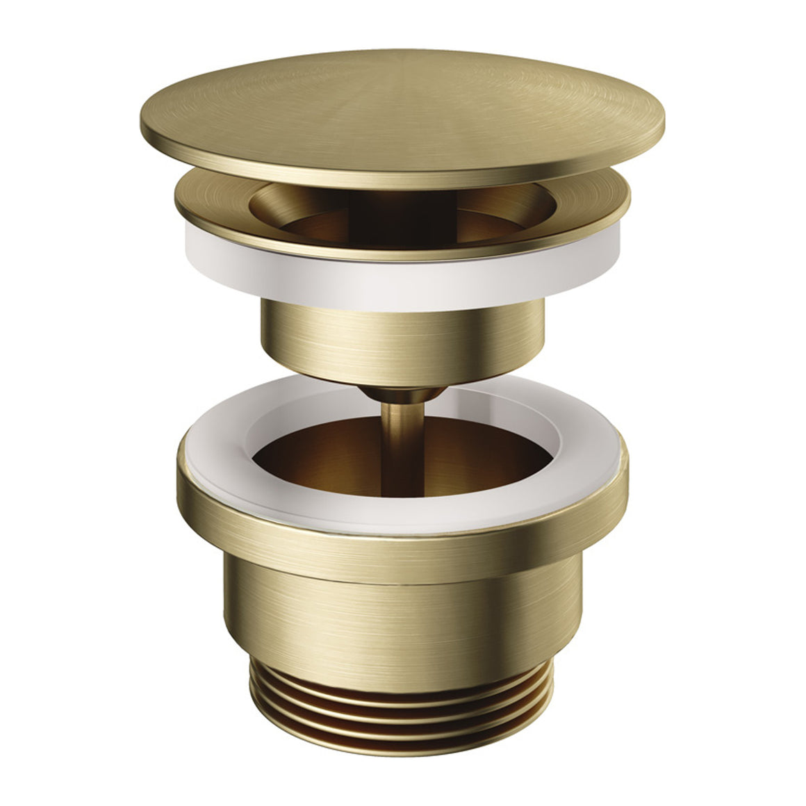 Hotbath Mate P708 always open afvoerplug rond Geborsteld messing productfoto