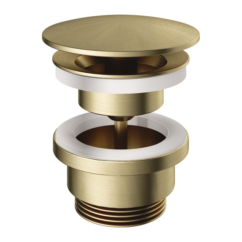 Hotbath Mate P708 always open afvoerplug rond Geborsteld messing productfoto