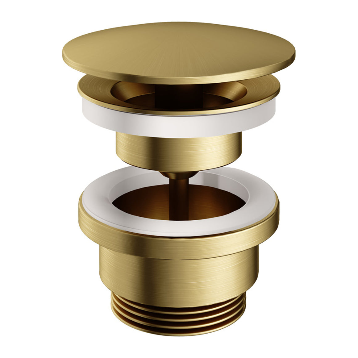 Hotbath Mate P708 always open afvoerplug rond Geborsteld messing PVD productfoto
