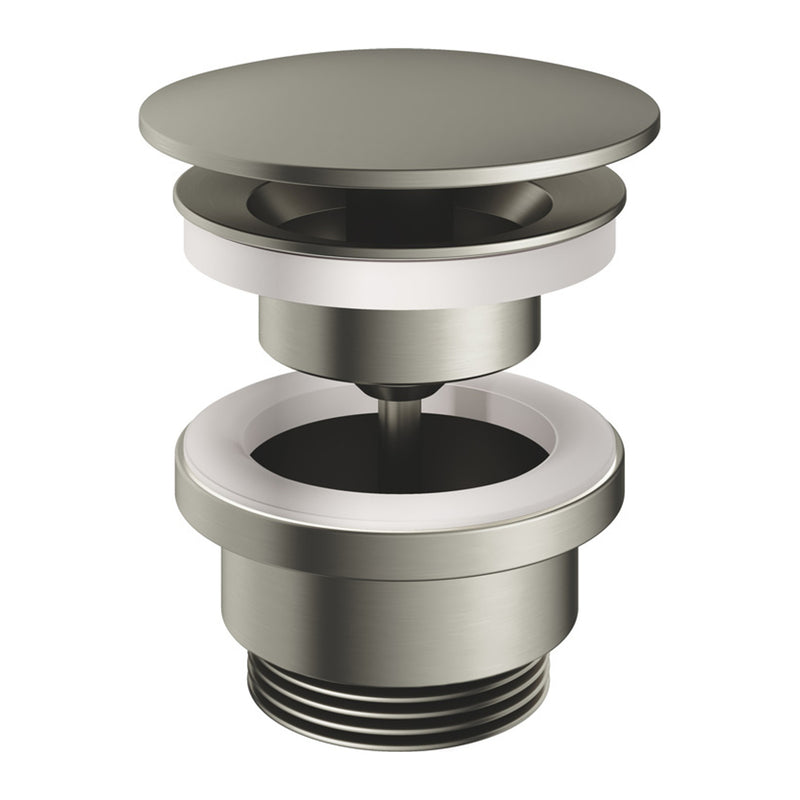 Hotbath Mate P708 always open afvoerplug rond Geborsteld nikkel productfoto