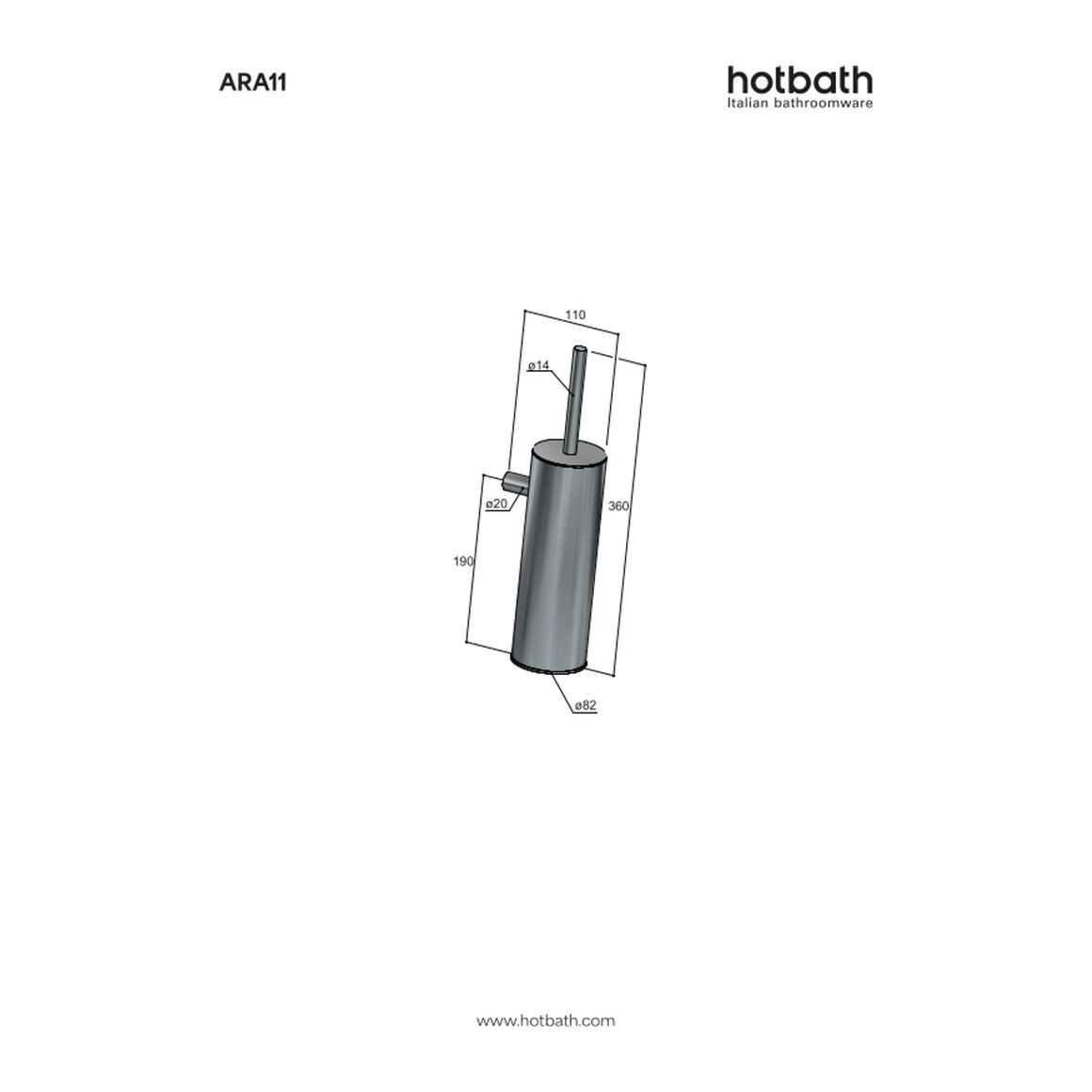 Hotbath &More ARA11 toiletborstelgarnituur wandmodel RVS 316 technische tekening