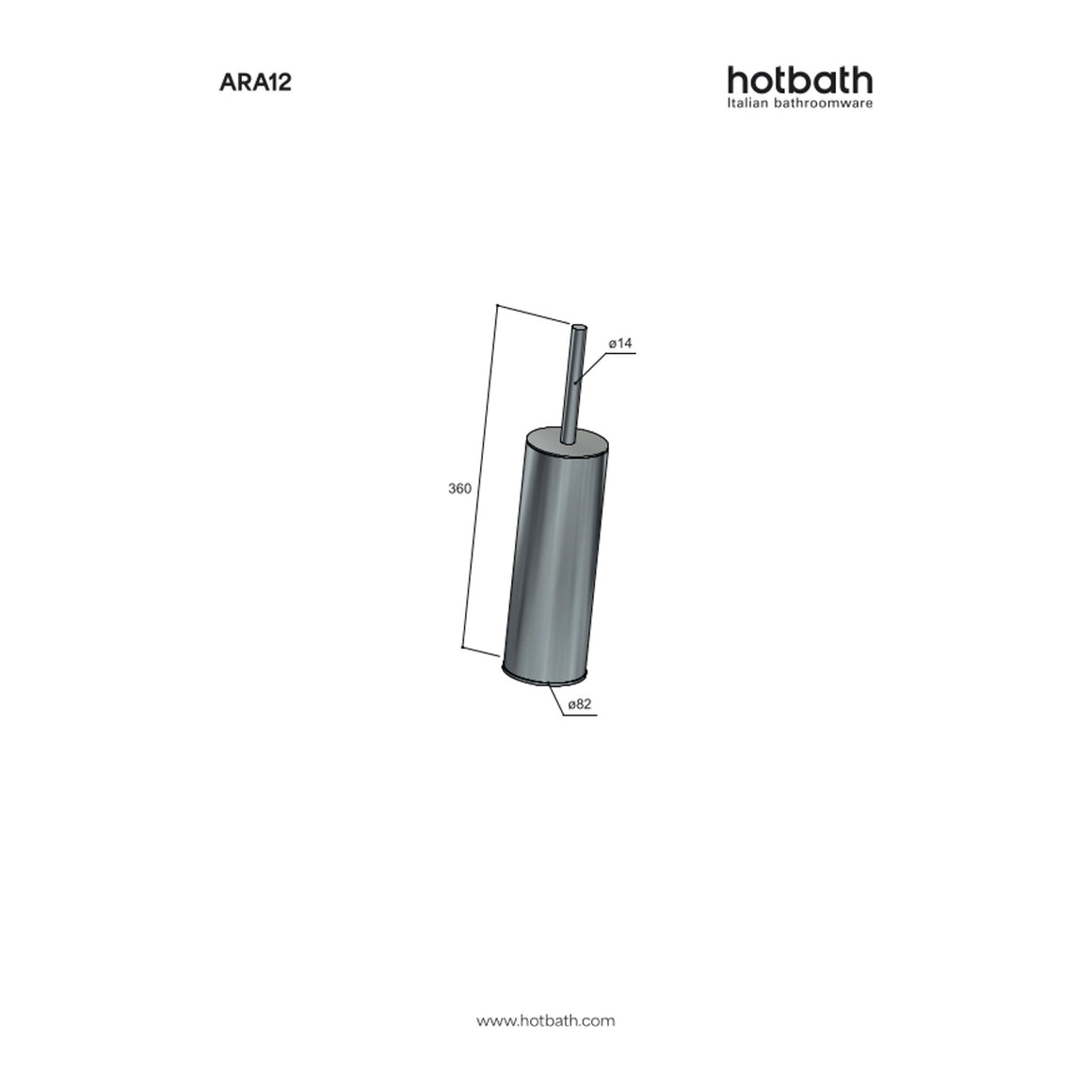 Hotbath &More ARA12 toiletborstelgarnituur vrijstaand RVS 316 technische tekening