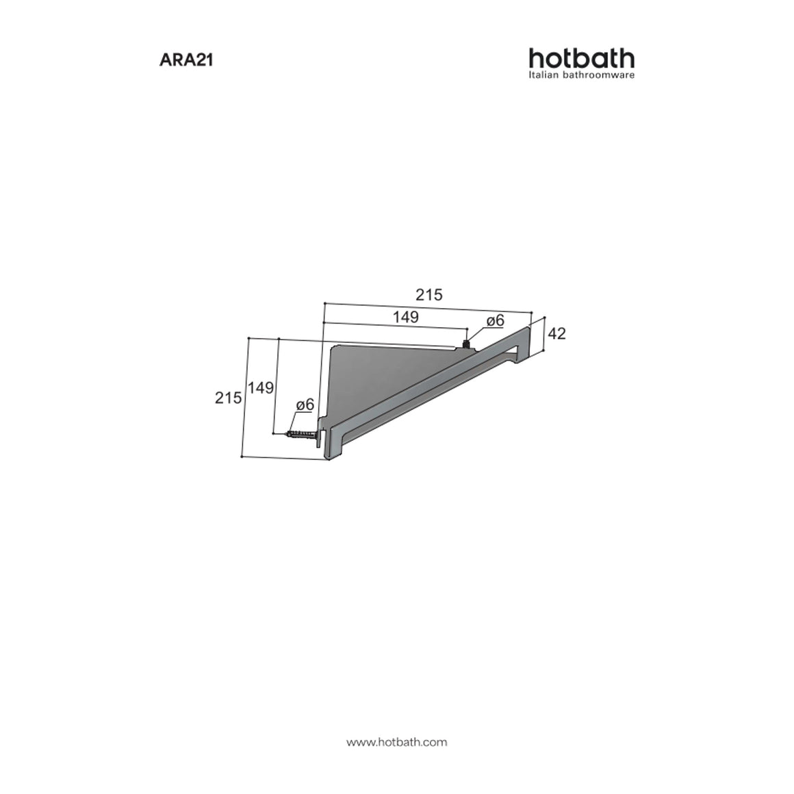 Hotbath &More ARA21 design douchehoekkorf RVS 316 technische tekening
