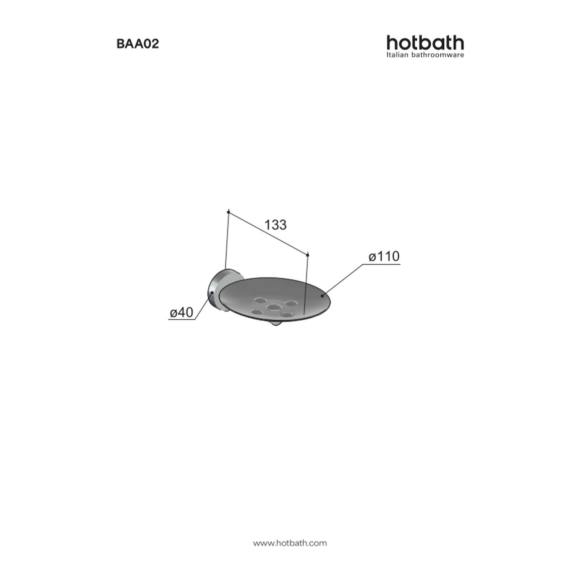 Hotbath &More BAA02 zeephouder Living Colours technische tekening