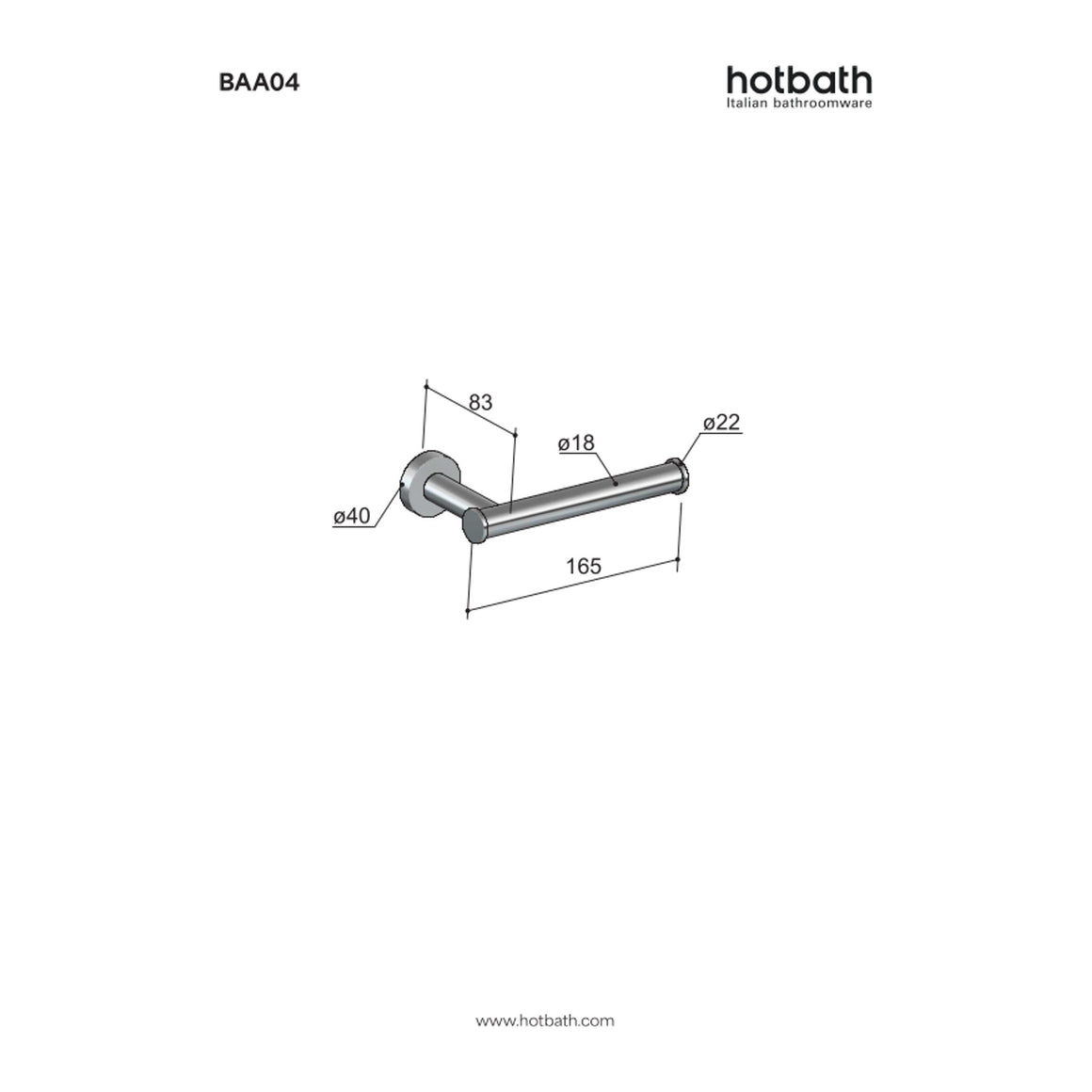 Hotbath &More BAA04 toiletrolhouder Living Colours technische tekening