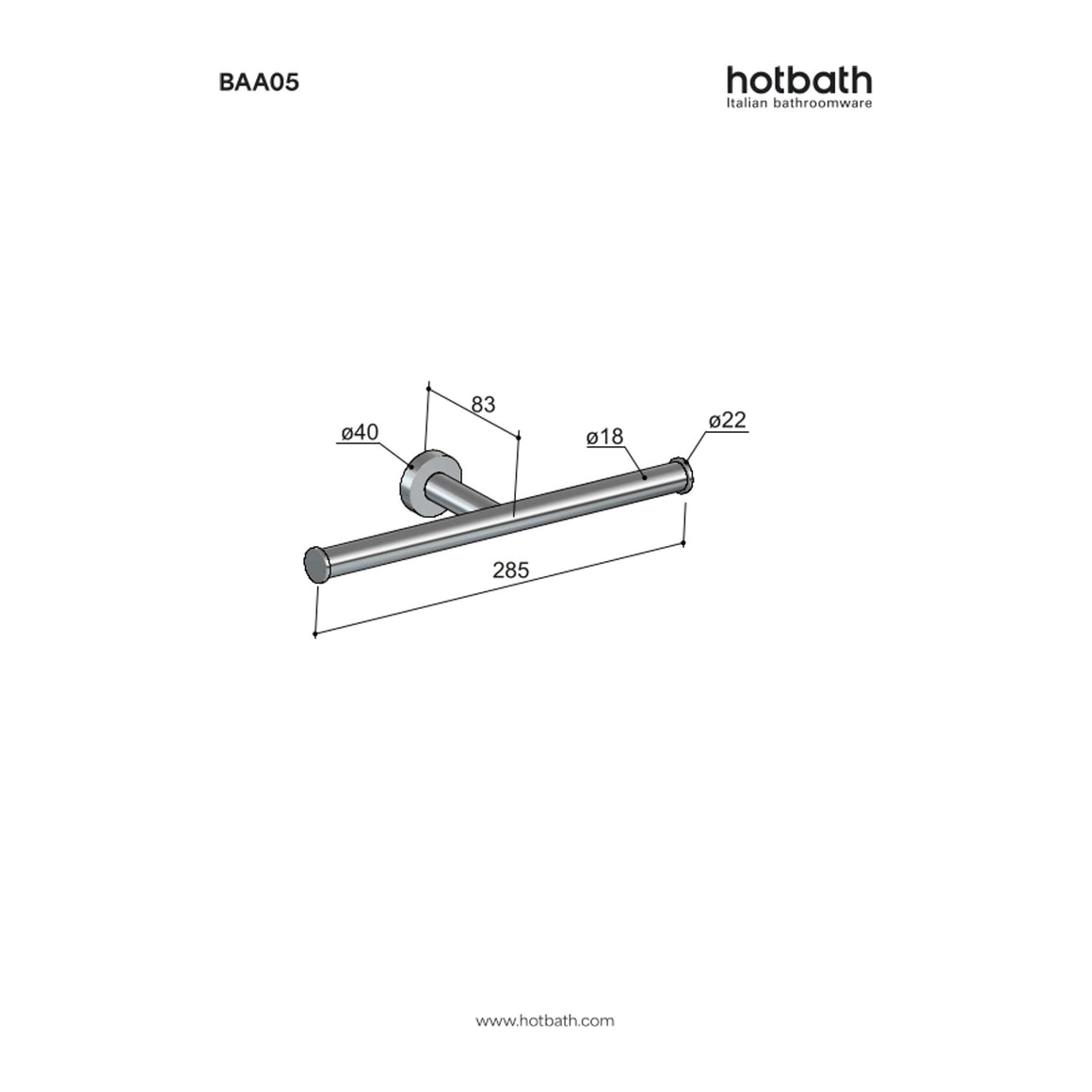 Hotbath &More BAA05 dubbele toiletrolhouder Living Colours technische tekening