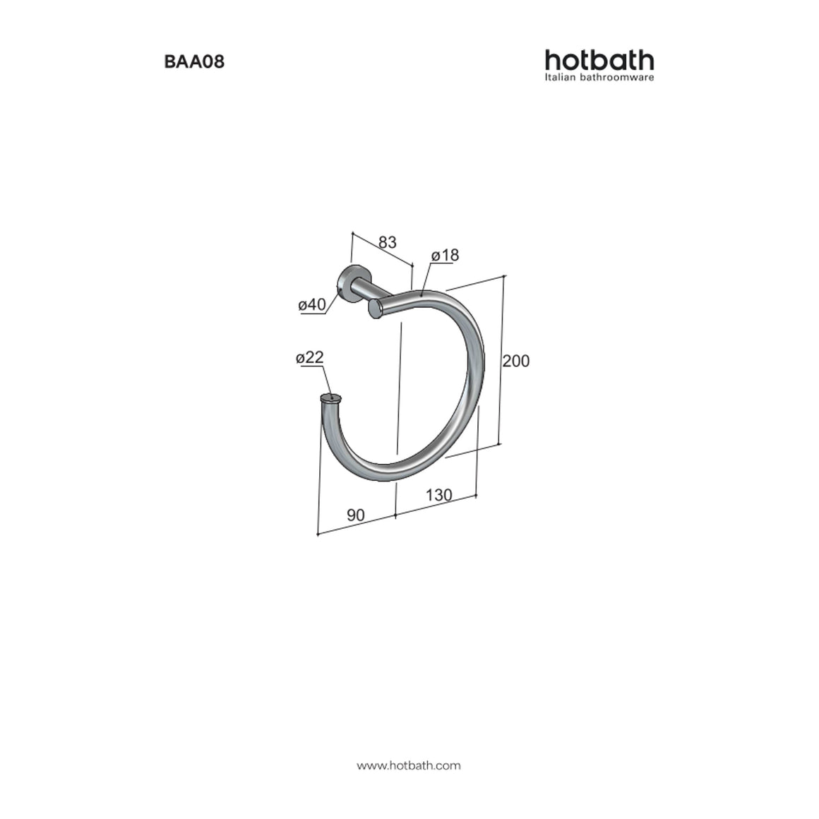 Hotbath &More BAA08 handdoekring Living Colours technische tekening